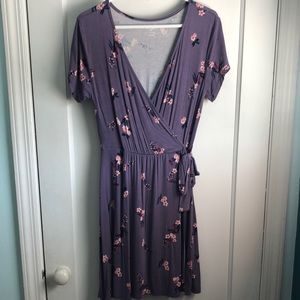 Purple floral wrap dress